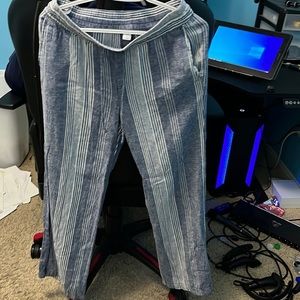 Old Navy Striped blue and white patterned pants with drawstring.
